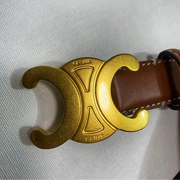 Celine Triomphe Buckle Belt Brown Leather 85cm / 34in Women’s - Picture 2 of 5
